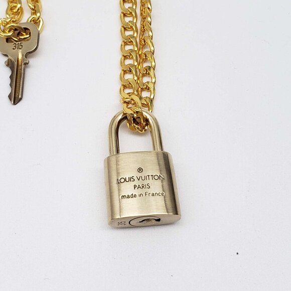 100% Auth Louis Vuitton Lock & Key w/ 18k Gold Plated Chain Necklace - Picture 8 of 11